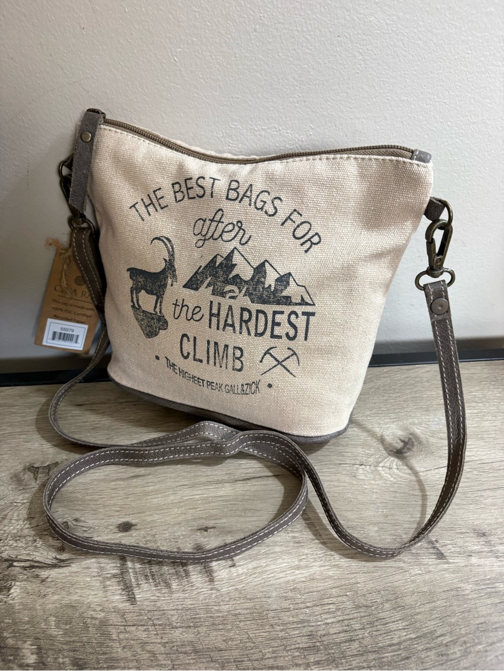 NWT! Women's CLEA RAY Beige Canvas THE HARDEST CLIMB Mini SHOULDER Bag PURSE